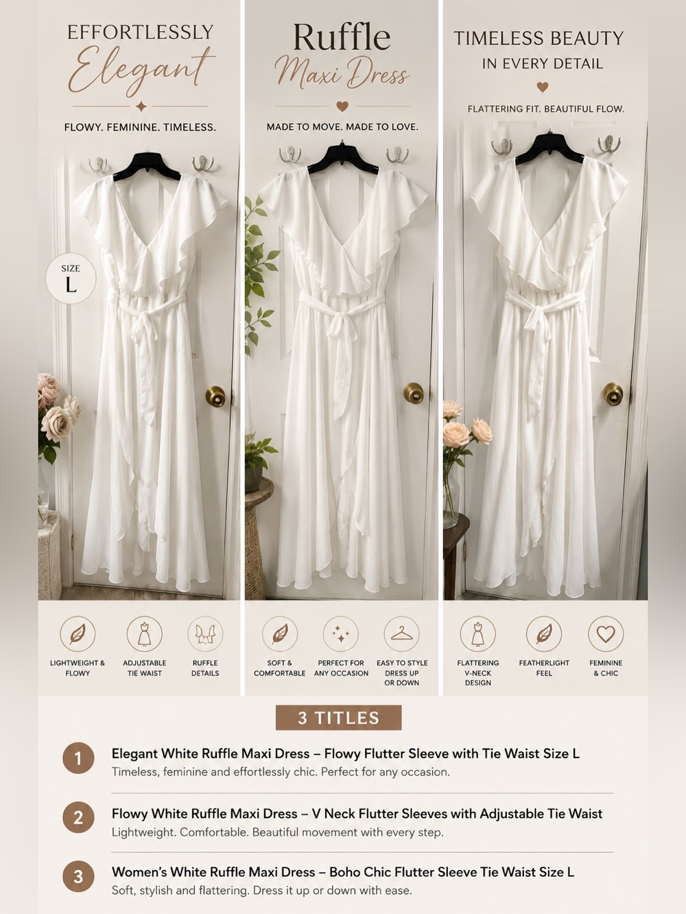 Simple White Ruffle Wrap Maxi Dress